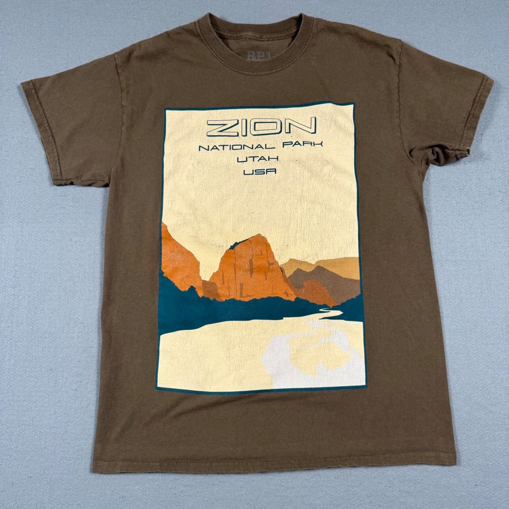 RP1 Zion National Park Utah USA T-Shirt Mens Medium Brown Graphic Tee Souvenir